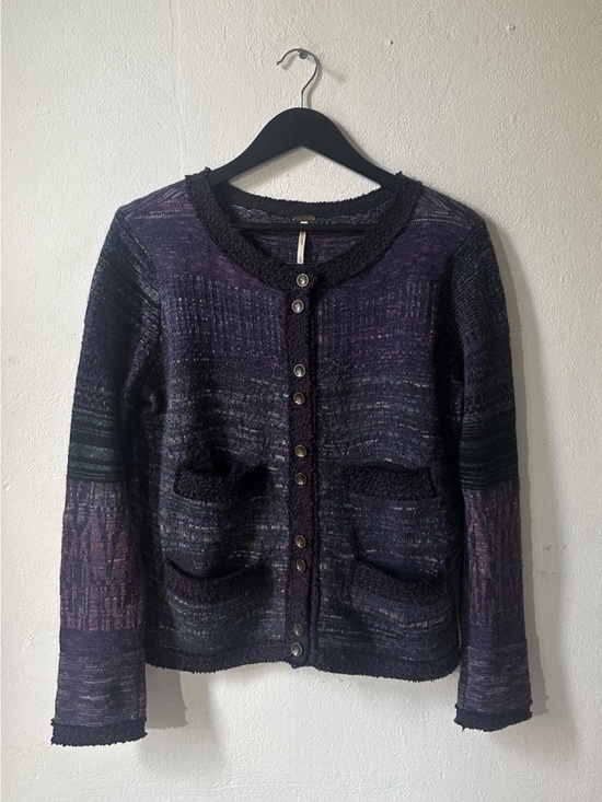 Free People Sweaters - Free People Womens Small Purple Blue Marled Knit Button Sweater Cardigan Boho